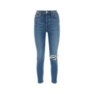 RE DONE Women's High Rise Distressed Slim Fit Denim Jeans Women LIGHT BLUE Pants